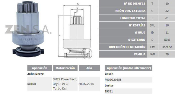 Imagen de BENDIX DE ARRANQUE JOHN DEERE 5045D (ZEN)