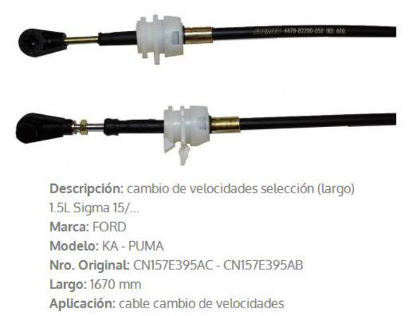 Imagen de CABLE SELECTOR CAMBIOS FORD ECOSPORT 1.5 1670MM