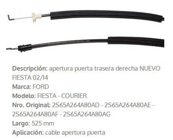 Imagen de CABLE APERTURA PUERTA TRASERA DERCHA FORD FIESTA 2002-2014}