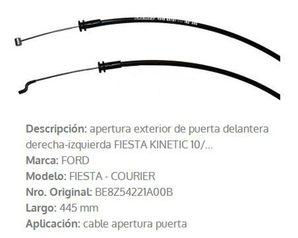 Imagen de CABLE APERTURA PUERTA DELANTERO DER/IZQ FORD FIESTA KINETIC
