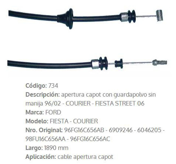 Imagen de CABLE CAPOT FORD COURIER SIN MANIJA 1890MM