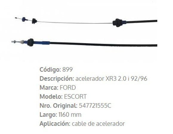 Imagen de CABLE DE ACELERADOR FORD ESCORT XR3/VERONA 2.0I 1993 1160MM