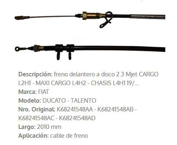 Imagen de CABLE DE FRENO DELANTERO FIAT DUCATO 2.3 2019