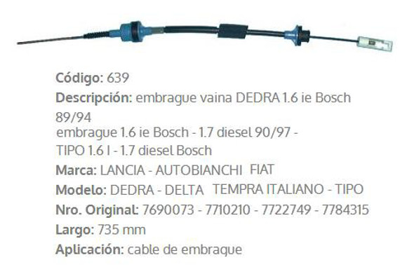 Imagen de CABLE DE EMBRAGUE FIAT TIPO 1.6 735MM