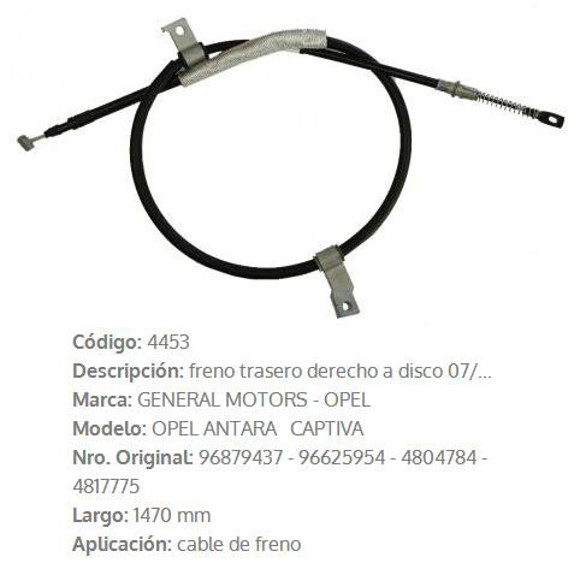 Imagen de CABLE DE FRENO TRASERO DERECHO CHEVROLET CAPTIVA 1470MM