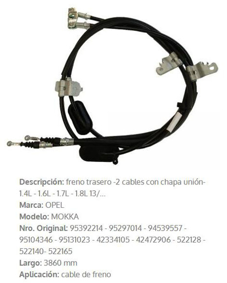 Imagen de CABLE DE FRENO TRASERO CHEVROLET TRACKER 2013 3860MM