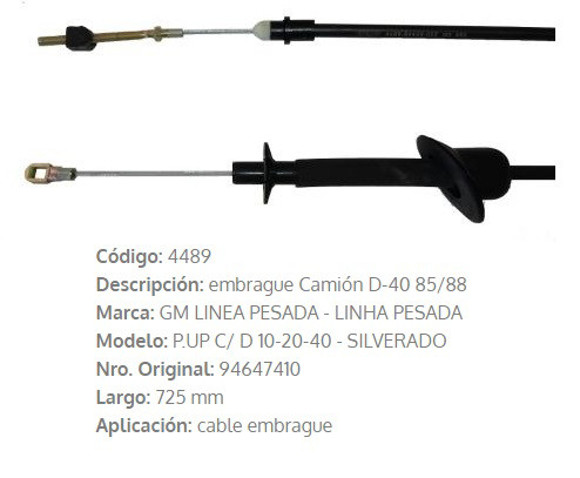 Imagen de CABLE EMBRAGUE CHEVROLET D40 1985/1988 720MM OJO Y TORNILLO