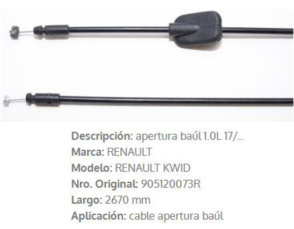 Imagen de CABLE APERTURA DE BAUL RENAULT KWID 1.0 2670MM