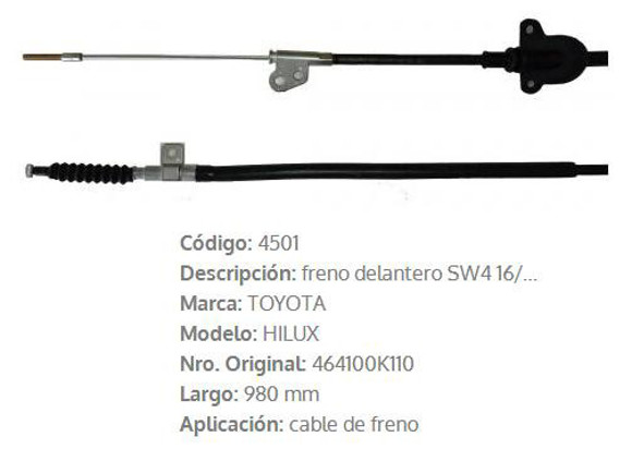 Imagen de CABLE DE FRENO DELANTERO TOYOTA HILUX SW4 2016 980MM
