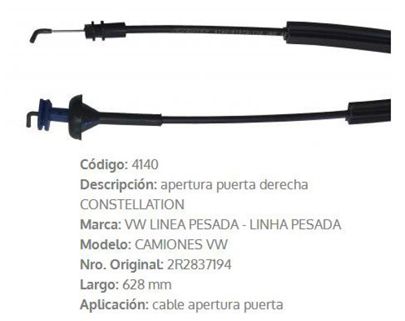 Imagen de CABLE PUERTA DELANTERO DERECHO VW CONSTELLATION 628MM