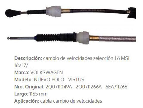 Imagen de CABLE SELECCION CAMBIOS VW POLO/VIRTUS 1.6 16V 2017 1280MM