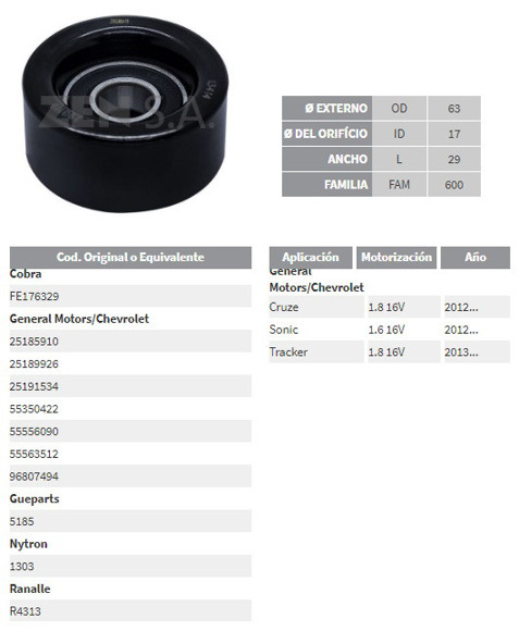 Imagen de RULEMAN GUIA ALTERNADOR CHEVROLET CRUZE/SONIC/TRACKER