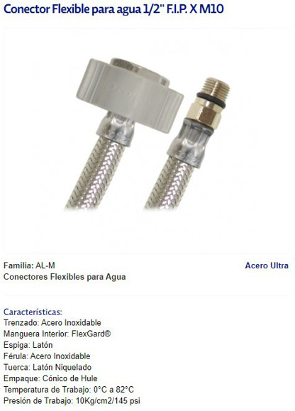 Imagen de COLILLA MONOCOMANDO 1/2" HEMBRA X M10 40CM