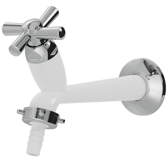 Imagen de CANILLA LAVADERO PLAST.BLANCA/CROMO SALIDA 1/2" 15CM CROSS