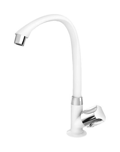 Imagen de CANILLA COCINA BLANCA/CROMO PLASTICA ALTA P/MESA 1/2" ORBE