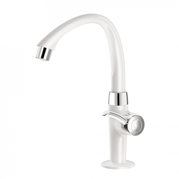 Imagen de CANILLA BAÑO BLANCA/CROMADA PLASTICA ALTA P/MESA 1/2"LINEA