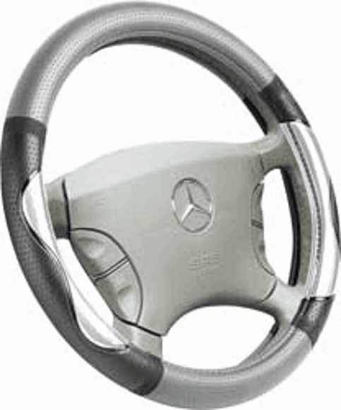 Imagen de CUBRE VOLANTE COLOR GRIS CON BORDE RUGOSO NEGRO