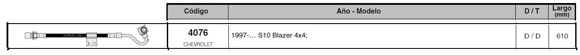 Imagen de FLEXIBLE FRENO DEL/DER CHEVROLET S10/BLAZER 4X4 610MM