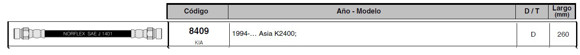 Imagen de FLEXIBLE FRENO DEL KIA K2400 1995 EN ADELANTE 260MM