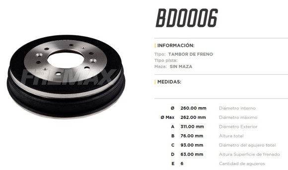 Imagen de CAMPANA DE FRENO KIA BESTA/ASIA TOPIC 2.2/2.7 MAZDA B2200