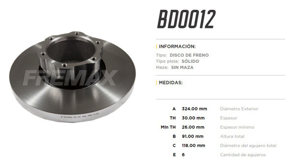 Imagen de DISCO DE FRENO MERCEDES BENZ 710/809/OF809/L812/LO812/912