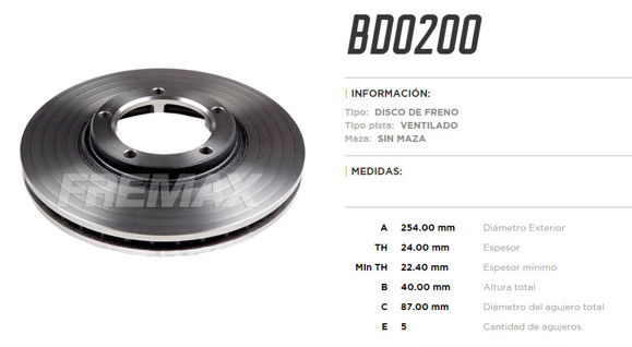 Imagen de DISCO DE FRENO HYUNDAI H1 2.4I /H200  2.4I/2.5I TD
