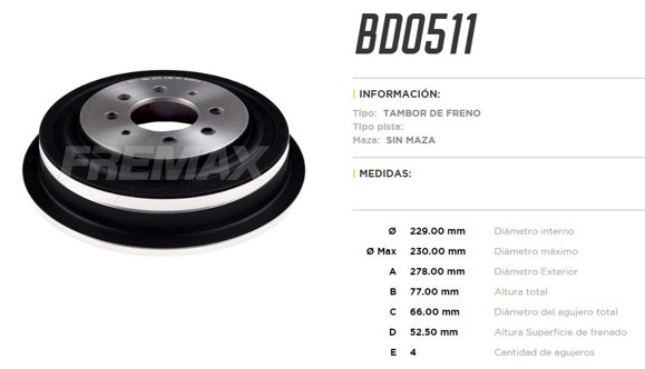 Imagen de CAMPANA DE FRENO RENAULT KANGOO/MEGANE/LAGUNA/R18/SCENIC