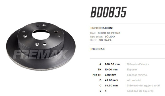 Imagen de DISCO DE FRENO TRASERO HONDA ACCORD/ROVER 600/618/620/623