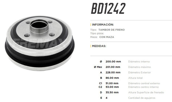 Imagen de CAMPANA DE FRENO CHEVROLET CORSA 2002-228MM