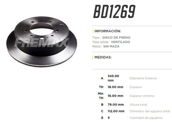 Imagen de DISCO FRENO VENT. TRAS. TOYOTA LAND CRUISER PRADO/TUNDRA
