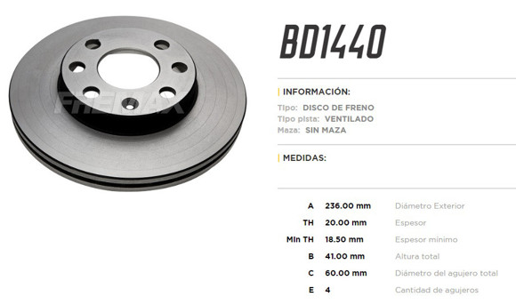 Imagen de DISCO DE FRENO CHEVROLET CORSA 1.7D/CELTA 1.4/AGILE/SAIL