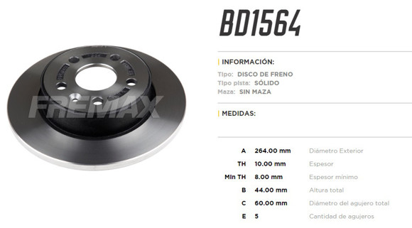 Imagen de DISCO DE FRENO TRASERO CHEVROLET CRUZE 1.4T 2017