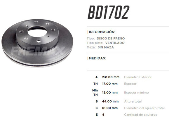 Imagen de DISCO DEL VENT CAMIONES CHINOS CHANA PICK-UP 1.0 HD CIVIC