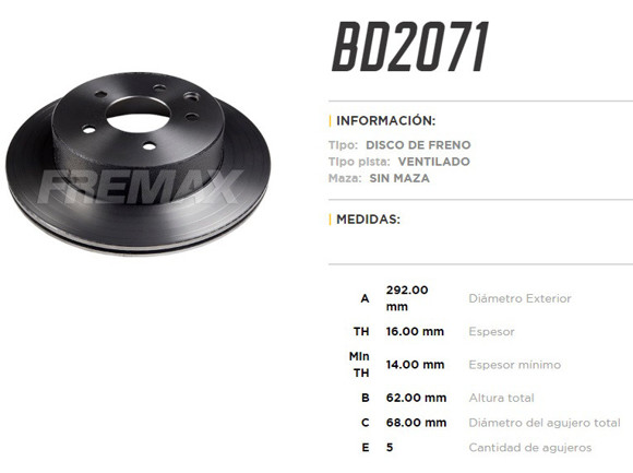 Imagen de DISCO FRENO TRAS VENT NISSAN X-TRAIL 2.8TDI05-06 LEAF 11-16