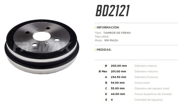 Imagen de CAMPANA DE FRENO TOYOTA ETIOS 2013-/YARIS 2018-