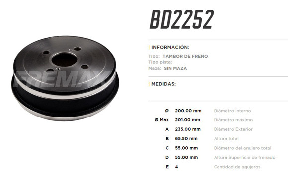 Imagen de CAMPANA DE FRENO TOYOTA COROLLA 1.6-1.8 1993/2002