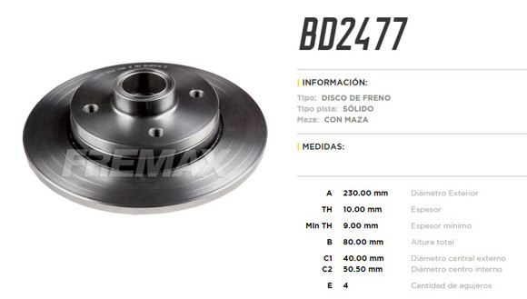 Imagen de DISCO DE FRENO TRASERO CHEVROLET KADETT/MONZA/IPANEMA C/MAZA