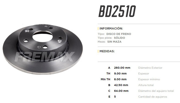 Imagen de DISCO DE FRENO TRASERO HONDA CIVIC/COUPE CIVIC 1.8/2.0 2006-