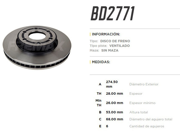 Imagen de DISCO FRENO DEL VENT NISSAN NP300 2.5 2016. . . 247,5MM