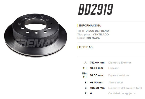 Imagen de DISCO FRENO TRAS VENT TOYOTA 4 RUNNER 03-08 LAND CUISER