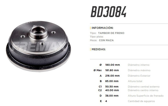 Imagen de CAMPANA DE FRENO CHEVROLET CELTA 1.0/1.4 2001- (CON MAZA)