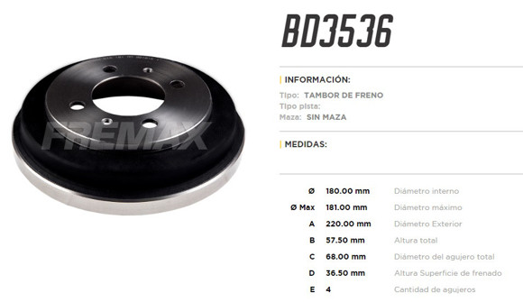 Imagen de CAMPANA DE FRENO NISSAN SENTRA 1991-/200SX 1995-1998