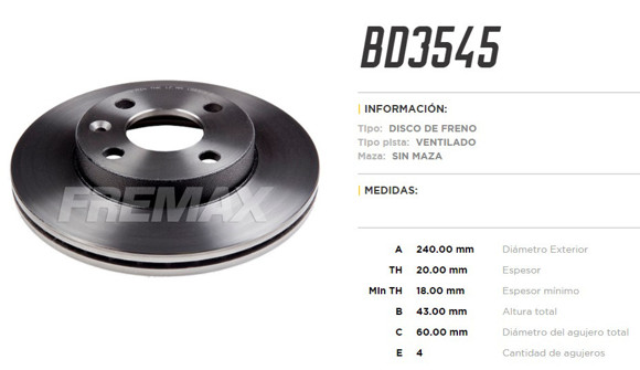 Imagen de DISCO DE FRENO CHEVROLET ONIX 1.0/1.4 PRISMA 1.4 8V 2013-