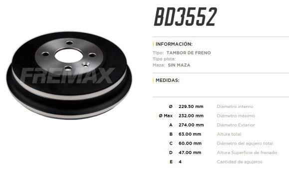 Imagen de CAMPANA DE FRENO CHEVROLET SPIN 1.8 2012-
