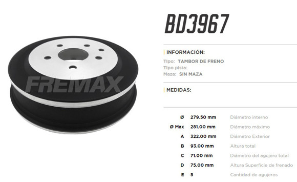 Imagen de CAMPANA DE FRENO CHEVROLET S10/BLAZER 2.5TD 1997-2011
