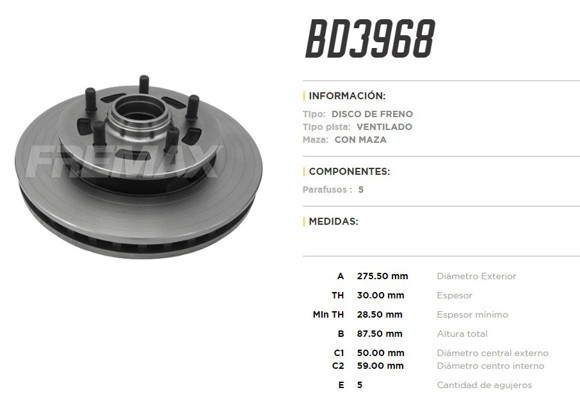 Imagen de DISCO DE FRENO CHEVROLET S10/BLAZER 1995-1997