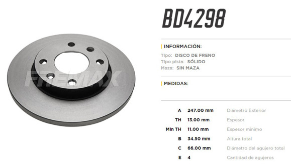 Imagen de DISCO DE FRENO PEUGEOT 207 1.4 8V 2006-/306 1.4I 1997-2002