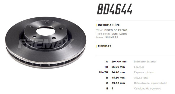 Imagen de DISCO DE FRENO MITSUBISHI OUTLANDER 2.4/3.0 ASX 2.0 2008-
