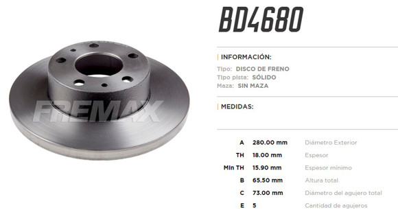 Imagen de DISCO DE FRENO FIAT DUCATO 2.5/PG BOXER CITROEN JUMPER 1.9D