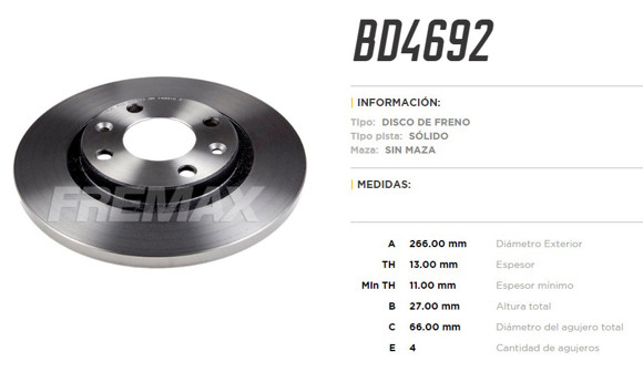 Imagen de DISCO DE FRENO DEL PEUGEOT PARTNER 1.4/1.9D 1996-